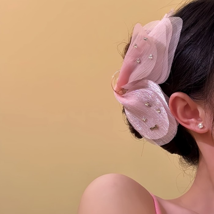 💎Korean Luxury Diamond Bow Hair Clip ✨ Elegant Mesh Shark Clip for Women