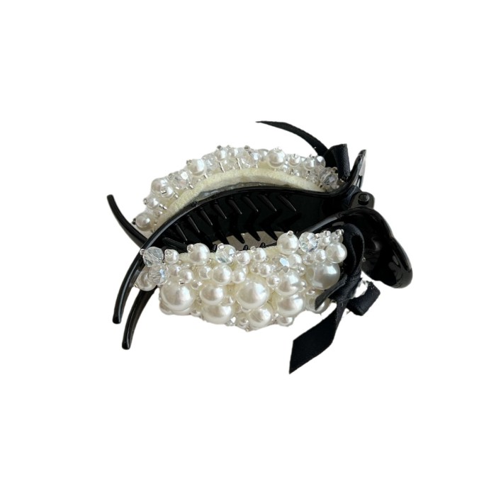 Large Elegant & Hair Clip with Bow & Large Round -Adorned Bow - Hold Hairpin for High Ponytails, Buns, Braids - Sweet Style Hair for, Wedding, Prom, Everyday Use - Durable Hairpin with & Embellishments (Black) - Large Round Shape with Black Base &