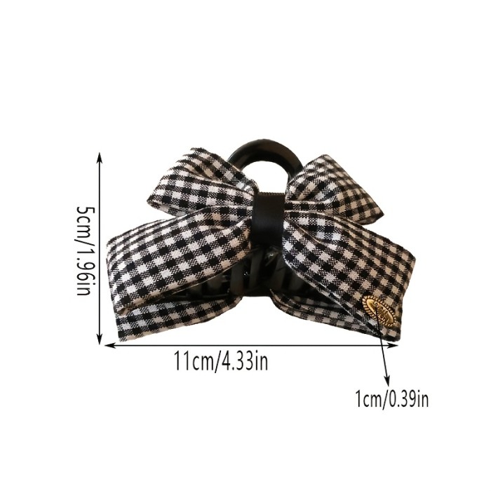 Elegant Hair Clip Elegant Double-Sided Gingham Bow Acrylic Hair Clip - Medium Size Black & White Checkered Hair Claw Clip for Women, Secure Hold for Casual & Formal Hairstyles, Sleek Design, Single