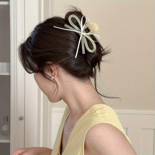 Single Large Elegant Bow Tie Hair Clip - Minimalist Ballet-Inspired Hair Accessory with Ribbon-like Design & Secure Shark Clip for Women, Brown Hair - Versatile for Everyday & Special Occasions (Durable, Non-Slip)