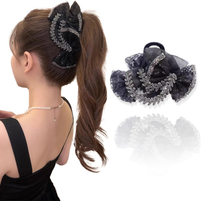 Women's Large Black Rhinestone Hair Clip - Vintage Victorian-Inspired -Adorned Hairpin with Large Hoop, Hold for Wedding, Prom, Ball Gowns, Princess Updo Accessories (1pc)