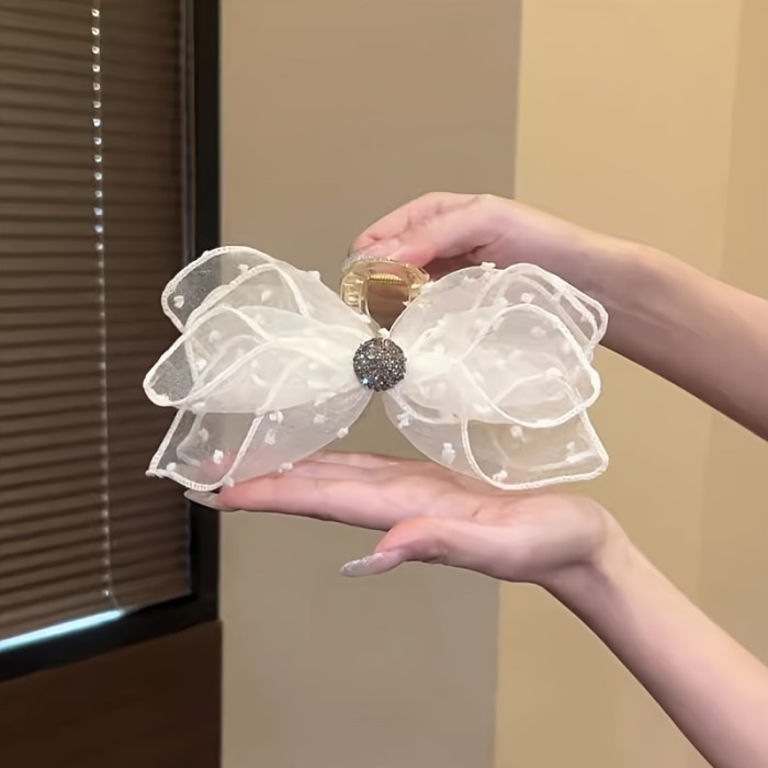 3pcs\u002F1pc Elegant Mesh Polka Dot Bow Hair Claw Clip, Stylish High-End Headwear for Women's Daily Updo, Fashionable and Graceful Hair Accessory, Perfect Gift for Mother's Day, Back-to- Season, Thanksgiving, Christmas, Party Celebrations