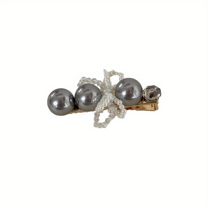 Elegant Pearl & Bow Hair Clip for Women - Retro Duck Bill Design, Metallic Finish, Secure Hold for Updos, Ponytails, Buns - Versatile Hair Accessory for Casual & Formal Events, Cute Hair Clips, Bunmaking Accessory, Sophisticated Style, Metallic Finish Clip