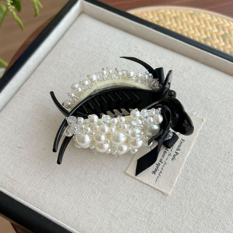 Large Elegant & Hair Clip with Bow & Large Round -Adorned Bow - Hold Hairpin for High Ponytails, Buns, Braids - Sweet Style Hair for, Wedding, Prom, Everyday Use - Durable Hairpin with & Embellishments (Black) - Large Round Shape with Black Base &