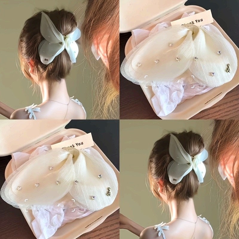 💎Korean Luxury Diamond Bow Hair Clip ✨ Elegant Mesh Shark Clip for Women