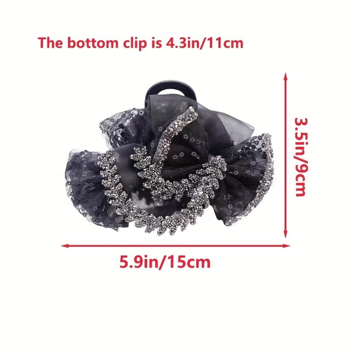 Women's Large Black Rhinestone Hair Clip - Vintage Victorian-Inspired -Adorned Hairpin with Large Hoop, Hold for Wedding, Prom, Ball Gowns, Princess Updo Accessories (1pc)