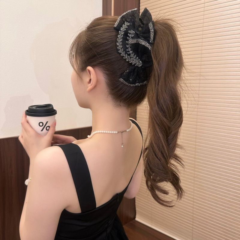 Women's Large Black Rhinestone Hair Clip - Vintage Victorian-Inspired -Adorned Hairpin with Large Hoop, Hold for Wedding, Prom, Ball Gowns, Princess Updo Accessories (1pc)