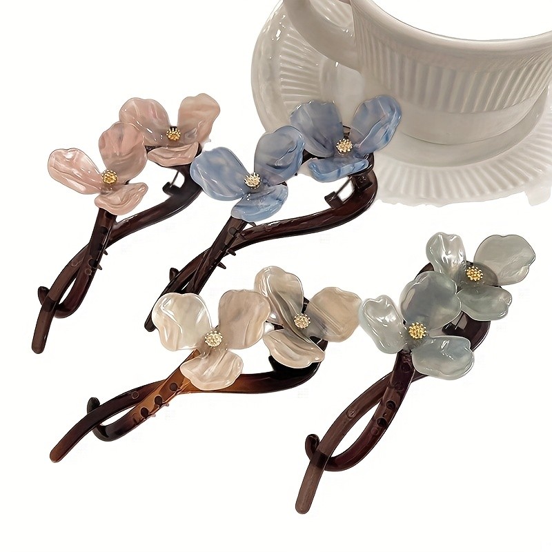 🌸4pcs Elegant Flower Twist Hair Clips ✨ Durable No-Damage Hairpins for Women’s Updos & Daily Styles