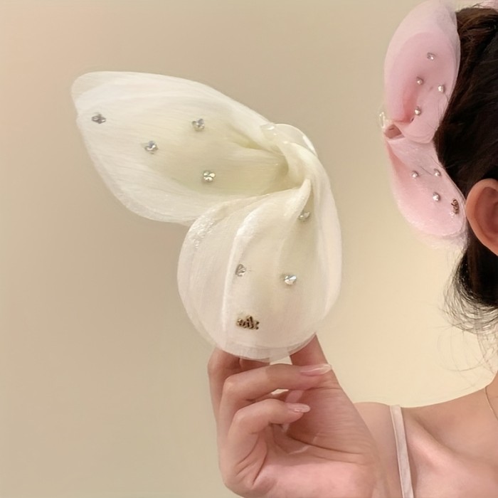 💎Korean Luxury Diamond Bow Hair Clip ✨ Elegant Mesh Shark Clip for Women