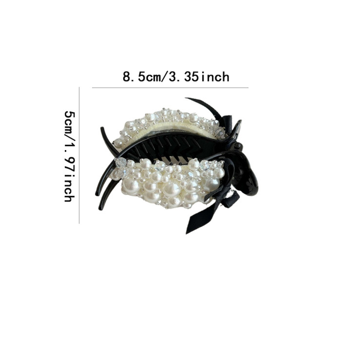 Large Elegant & Hair Clip with Bow & Large Round -Adorned Bow - Hold Hairpin for High Ponytails, Buns, Braids - Sweet Style Hair for, Wedding, Prom, Everyday Use - Durable Hairpin with & Embellishments (Black) - Large Round Shape with Black Base &