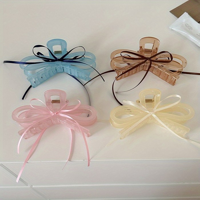 Single Large Elegant Bow Tie Hair Clip - Minimalist Ballet-Inspired Hair Accessory with Ribbon-like Design & Secure Shark Clip for Women, Brown Hair - Versatile for Everyday & Special Occasions (Durable, Non-Slip)