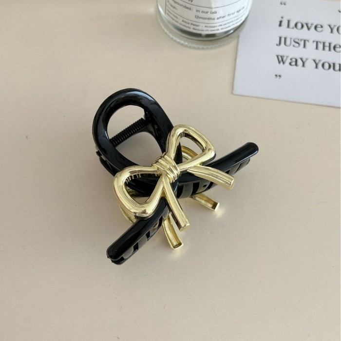 Elegant Metallic Ribbon Bow Hair Clip with Shark Clip - Stylish High-End Hair Accessory for Women, Secure Hold for Updos, Ponytails, Buns & Braids, Durable Metal Design for Weddings, Parties & Formal Events, Hair Accessories for Updos, Party Hairpiece, Sophisticated Style, Metallic Finish