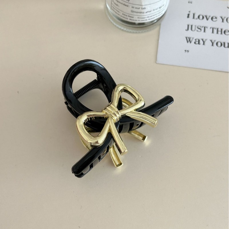 Elegant Metallic Ribbon Bow Hair Clip with Shark Clip - Stylish High-End Hair Accessory for Women, Secure Hold for Updos, Ponytails, Buns & Braids, Durable Metal Design for Weddings, Parties & Formal Events, Hair Accessories for Updos, Party Hairpiece, Sophisticated Style, Metallic Finish