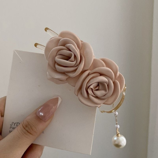 2pcs Elegant Rose Hair Clips - Soft Pink & Burgundy Floral Hairpins with Pearl Accents, Secure Shark Clip for Women, Minimalist Sweet Style Hair Accessories for Updos, Ponytails, Buns, Everyday & Formal Events, Cute Hair Clips, Ponytail Holders, Sophisticated Design, Durable Hairpins, Bun Holders, Delicate Design, Lightweight Hairpins, Fashion Lovers, Hair Clamp, Hairpin Set, Hair Clamps, Long Hair Accessories