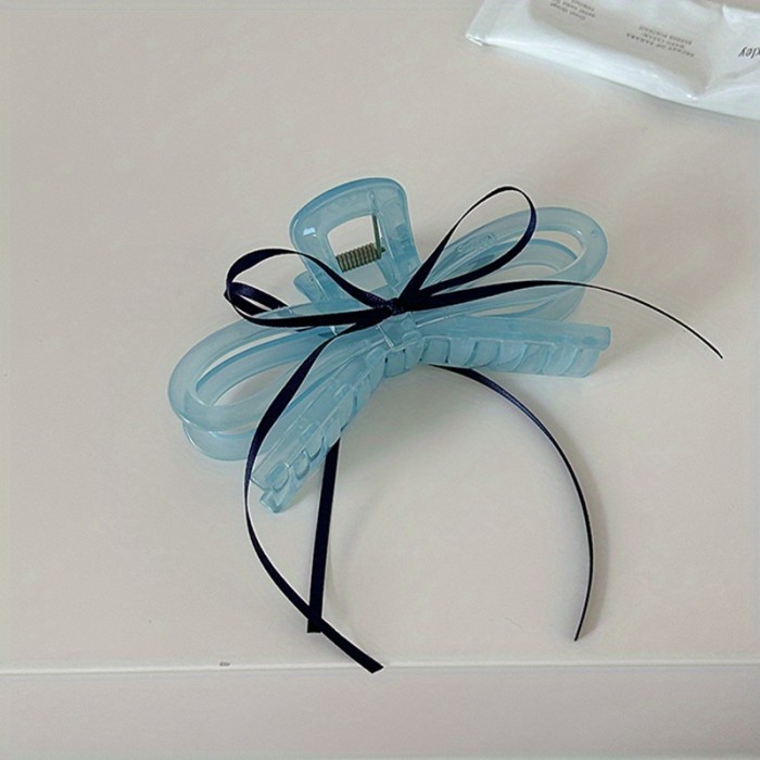 Single Large Elegant Bow Tie Hair Clip - Minimalist Ballet-Inspired Hair Accessory with Ribbon-like Design & Secure Shark Clip for Women, Brown Hair - Versatile for Everyday & Special Occasions (Durable, Non-Slip)