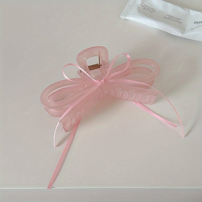 Single Large Elegant Bow Tie Hair Clip - Minimalist Ballet-Inspired Hair Accessory with Ribbon-like Design & Secure Shark Clip for Women, Brown Hair - Versatile for Everyday & Special Occasions (Durable, Non-Slip)