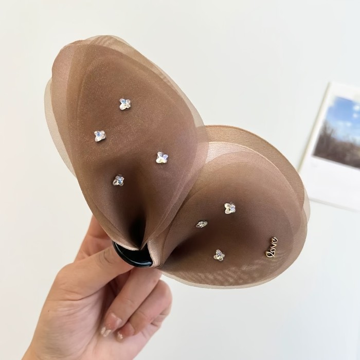 💎Korean Luxury Diamond Bow Hair Clip ✨ Elegant Mesh Shark Clip for Women