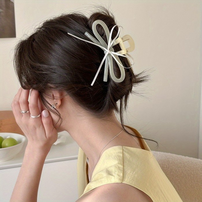 Single Large Elegant Bow Tie Hair Clip - Minimalist Ballet-Inspired Hair Accessory with Ribbon-like Design & Secure Shark Clip for Women, Brown Hair - Versatile for Everyday & Special Occasions (Durable, Non-Slip)