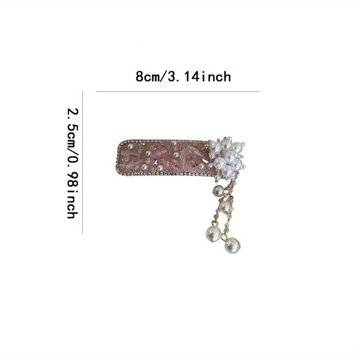 Heavy-Duty Full-Drilled Hair Clip with Side Chain - Elegant Floral-like Imitation Imitation Pearl, Wedding, Party, Everyday Hair - Vintage Chinese Hairpin in Pinkish-Purple Dark Gray-Black color schemes