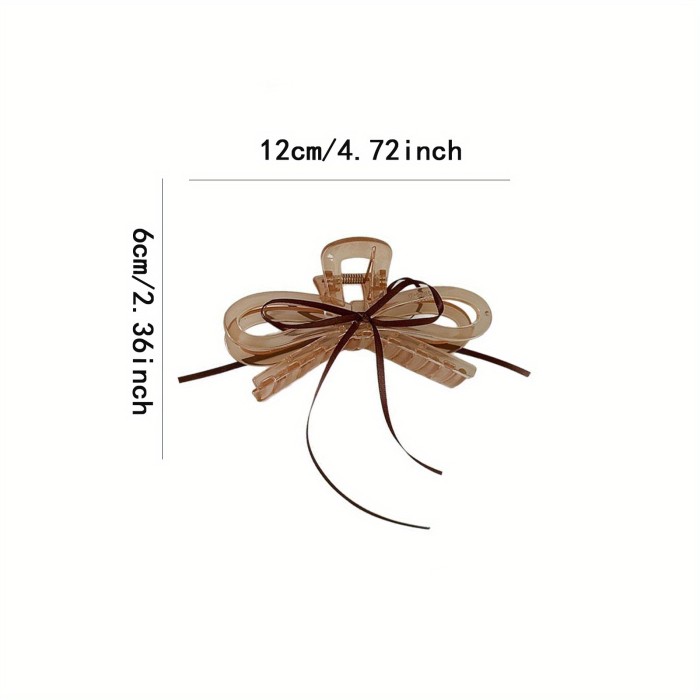 Single Large Elegant Bow Tie Hair Clip - Minimalist Ballet-Inspired Hair Accessory with Ribbon-like Design & Secure Shark Clip for Women, Brown Hair - Versatile for Everyday & Special Occasions (Durable, Non-Slip)