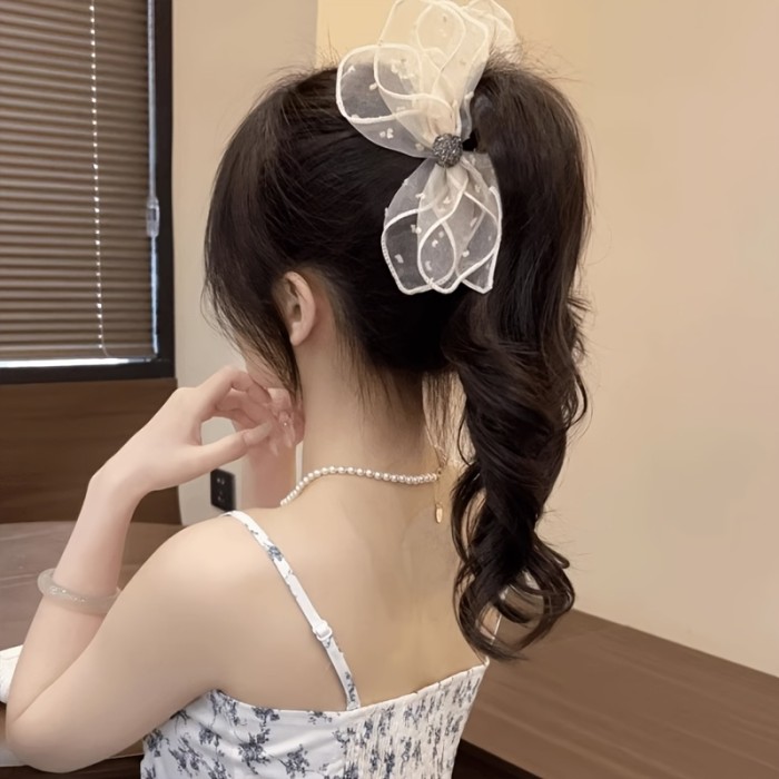 3pcs\u002F1pc Elegant Mesh Polka Dot Bow Hair Claw Clip, Stylish High-End Headwear for Women's Daily Updo, Fashionable and Graceful Hair Accessory, Perfect Gift for Mother's Day, Back-to- Season, Thanksgiving, Christmas, Party Celebrations