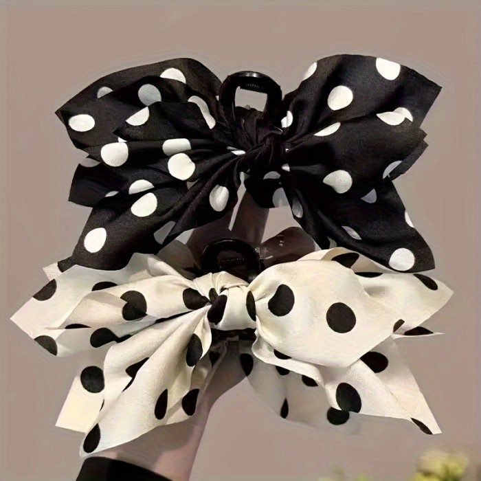 Elegant Hair Claw Clip - hold for updos, buns, ponytails - Black and White Polka Dot Hair accessory for, Formal Events, Everyday Hairstyles - Vintage Hair Clip for Volume & Grip, Special Occasion Hairpiece, Classic Bow Design, Highquality Hairpiece