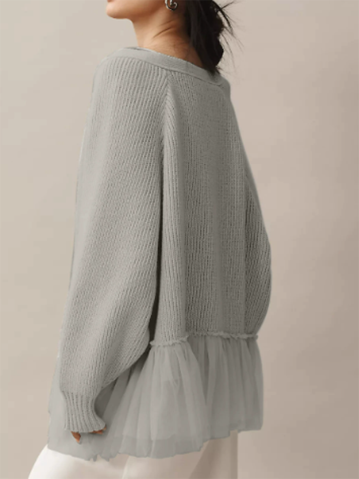 Elegant Casual Commuting Overcoat 2025 Autumn Winter New Lace Hem Knitted Cardigans Ladies Solid Color Loose Warm Sweater Coat