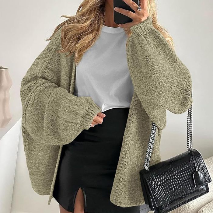 Autumn Winter Casual Loose Street Knitted Coat Women Elegant Hight Street Short Outercoat Sexy V-neck Long Sleeve Sweater Jacket