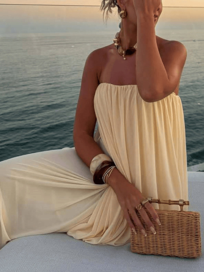 Sexy Tube Top Off Shoulder Ruffles Evening Dress Elegant Solid Sleeveless Banquet Dress Summer Casual Irregular One-piece Robes