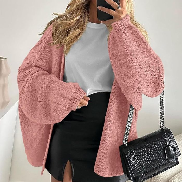 Autumn Winter Casual Loose Street Knitted Coat Women Elegant Hight Street Short Outercoat Sexy V-neck Long Sleeve Sweater Jacket