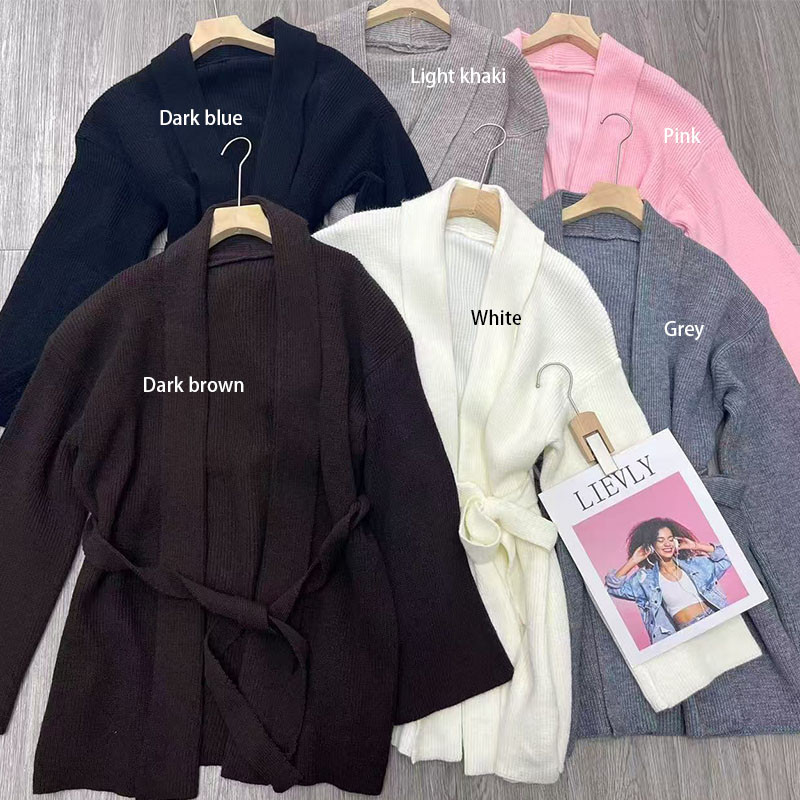 Autumn Winter Casual Sweater Outercoat 2025 Elegant V-neck Long Sleeve Cardigan Coat Women Fashion Lace-Up Solid Loose Cardigan