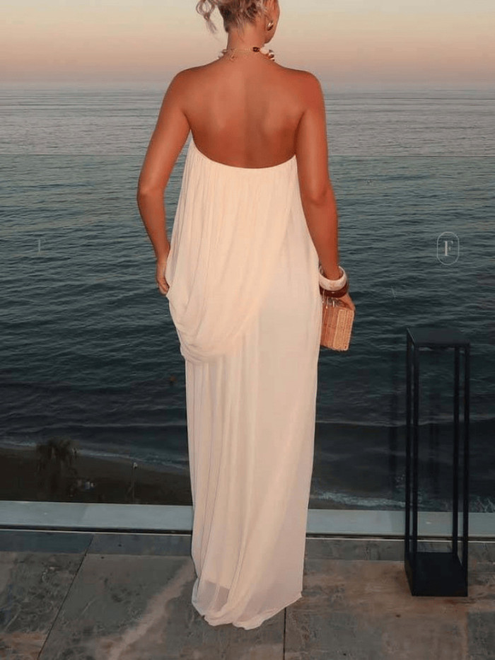 Sexy Tube Top Off Shoulder Ruffles Evening Dress Elegant Solid Sleeveless Banquet Dress Summer Casual Irregular One-piece Robes