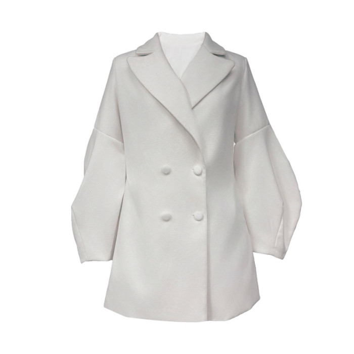 Autumn Winter Fashion Lapel Collar Women's Coats Elegant Wram Button Commute Short Jacket Casual Lantern Sleeve Solid Overcoat