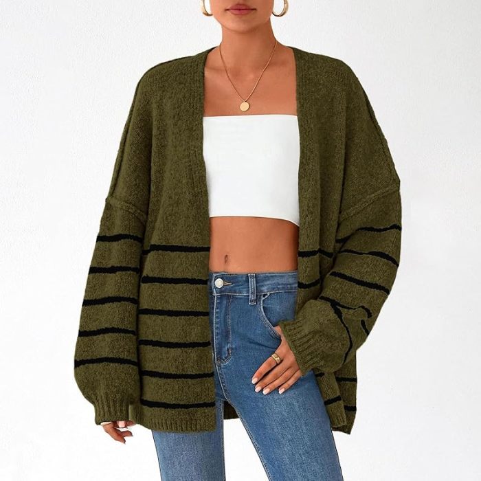 Autumn Winter Casual Loose Street Knitted Coat Women Elegant Hight Street Short Outercoat Sexy V-neck Long Sleeve Sweater Jacket