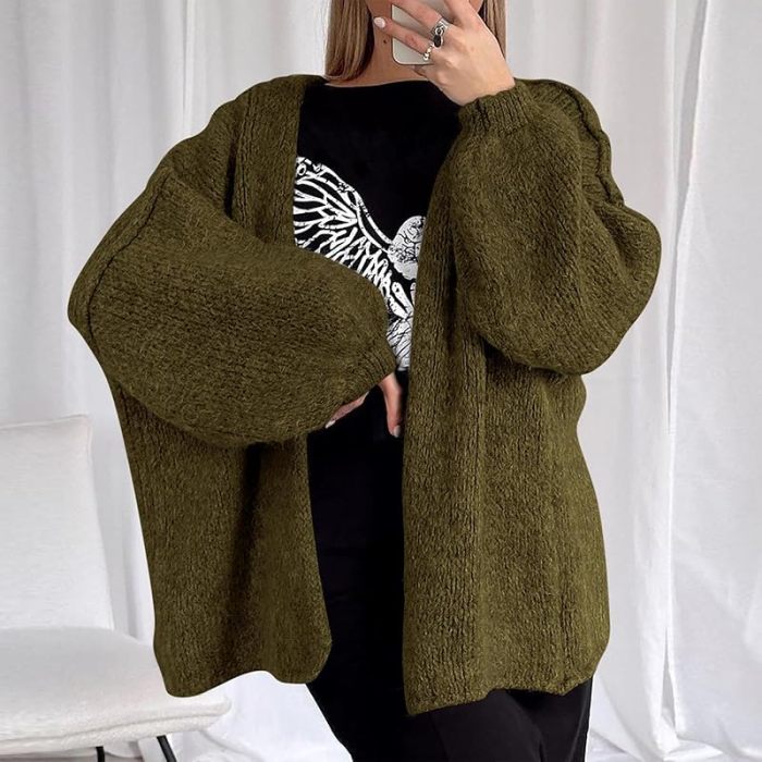 Autumn Winter Casual Loose Street Knitted Coat Women Elegant Hight Street Short Outercoat Sexy V-neck Long Sleeve Sweater Jacket