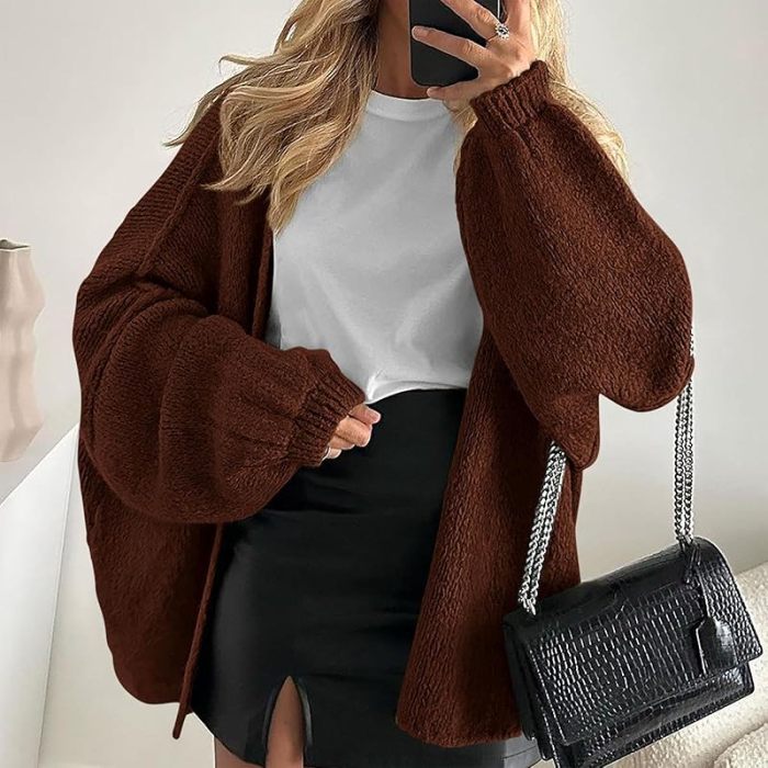 Autumn Winter Casual Loose Street Knitted Coat Women Elegant Hight Street Short Outercoat Sexy V-neck Long Sleeve Sweater Jacket