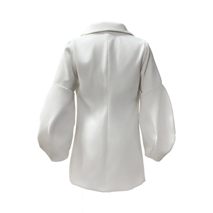 Autumn Winter Fashion Lapel Collar Women's Coats Elegant Wram Button Commute Short Jacket Casual Lantern Sleeve Solid Overcoat