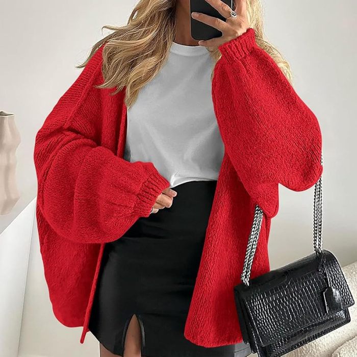 Autumn Winter Casual Loose Street Knitted Coat Women Elegant Hight Street Short Outercoat Sexy V-neck Long Sleeve Sweater Jacket