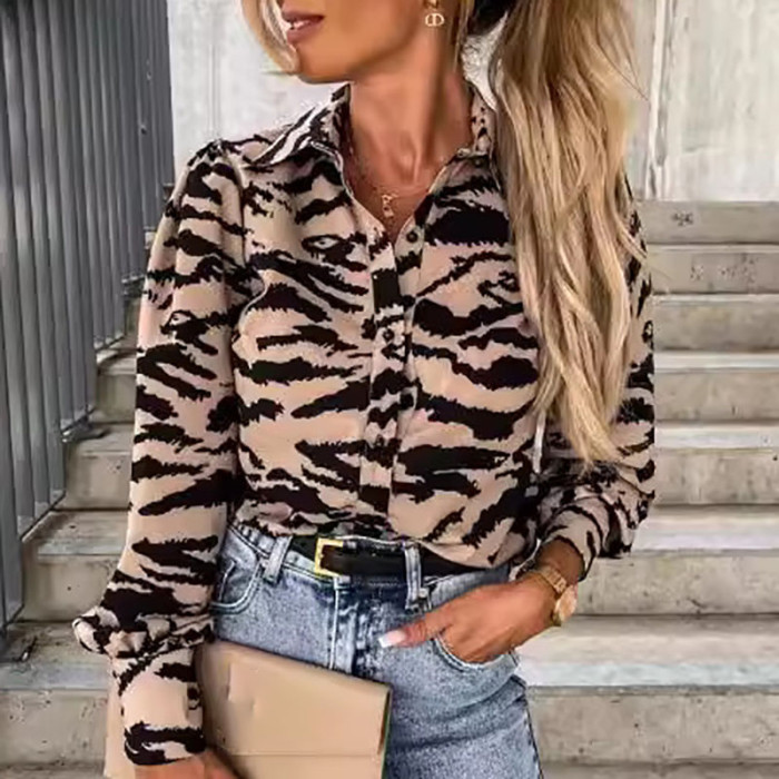 2025 Elegant Button Spring Shirt Streetwear Autumn New Fashion Flower Print Commuting Top Women Casual Lapel Collar Loose Blouse