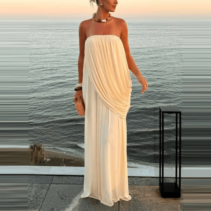 Sexy Tube Top Off Shoulder Ruffles Evening Dress Elegant Solid Sleeveless Banquet Dress Summer Casual Irregular One-piece Robes