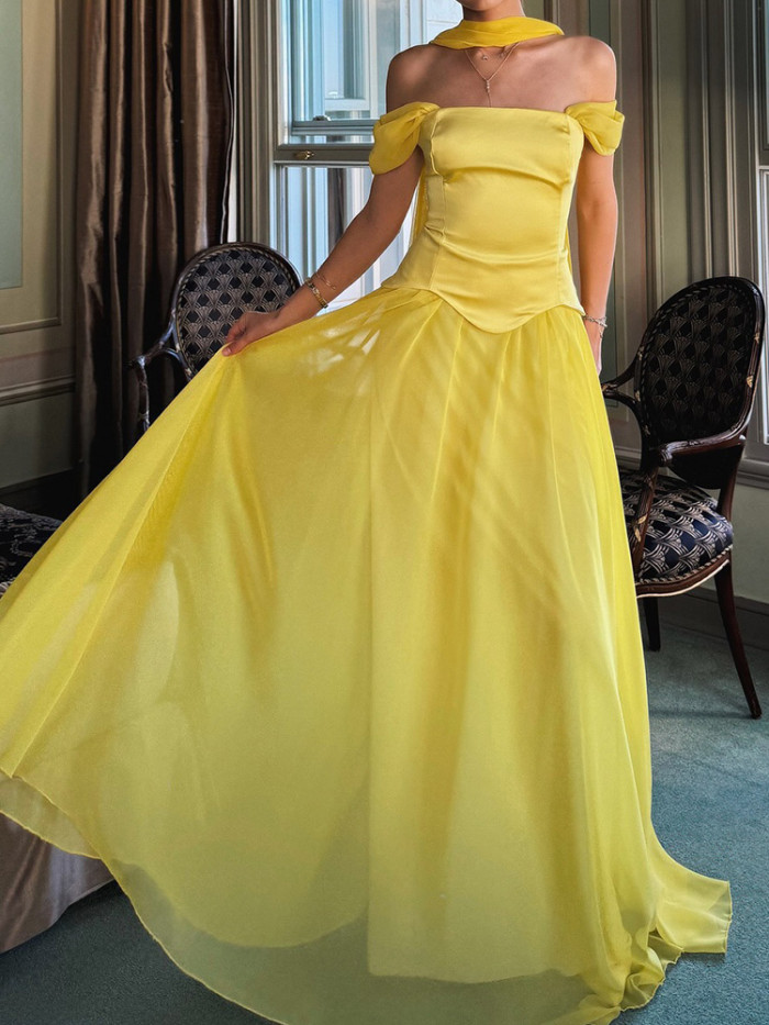 French Style Elegant Satin Spliced Mesh Dress Elegant Tube Top Sleeveless Pleat Evening Dress Sexy Backless Ribbon Women's Dress