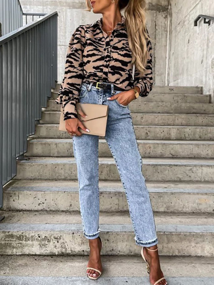 2025 Elegant Button Spring Shirt Streetwear Autumn New Fashion Flower Print Commuting Top Women Casual Lapel Collar Loose Blouse