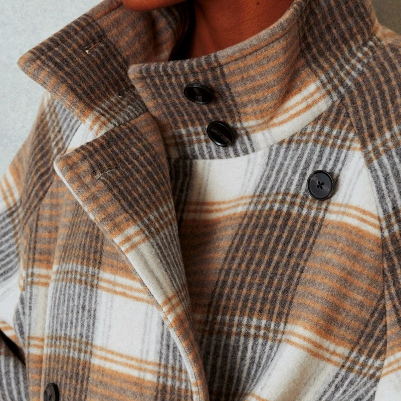 Women Elegant Lapel Collar Pocket Loose Outercoat Casual Long Sleeve Checkered Print Jackets Fashion Single breasted Long Coats