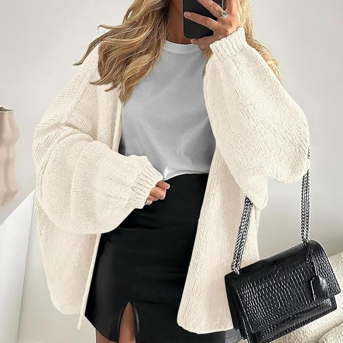 Autumn Winter Casual Loose Street Knitted Coat Women Elegant Hight Street Short Outercoat Sexy V-neck Long Sleeve Sweater Jacket