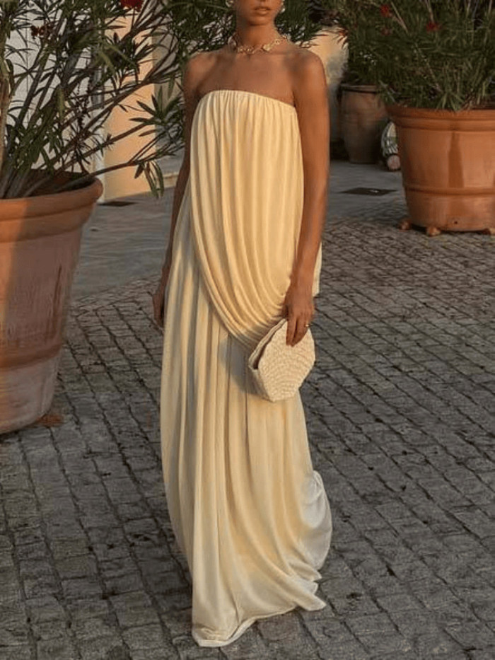 Sexy Tube Top Off Shoulder Ruffles Evening Dress Elegant Solid Sleeveless Banquet Dress Summer Casual Irregular One-piece Robes