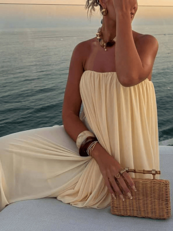 Sexy Tube Top Off Shoulder Ruffles Evening Dress Elegant Solid Sleeveless Banquet Dress Summer Casual Irregular One-piece Robes