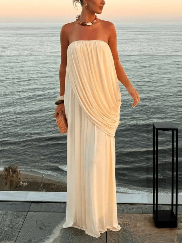 Sexy Tube Top Off Shoulder Ruffles Evening Dress Elegant Solid Sleeveless Banquet Dress Summer Casual Irregular One-piece Robes