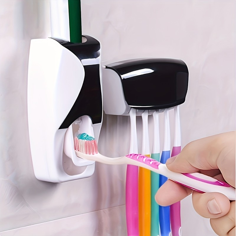 No-Drill Wall Mounted Toothpaste Squeezer, Creative Lazy Brush Holder with Automatic Pump Set for All 4 Seasons
