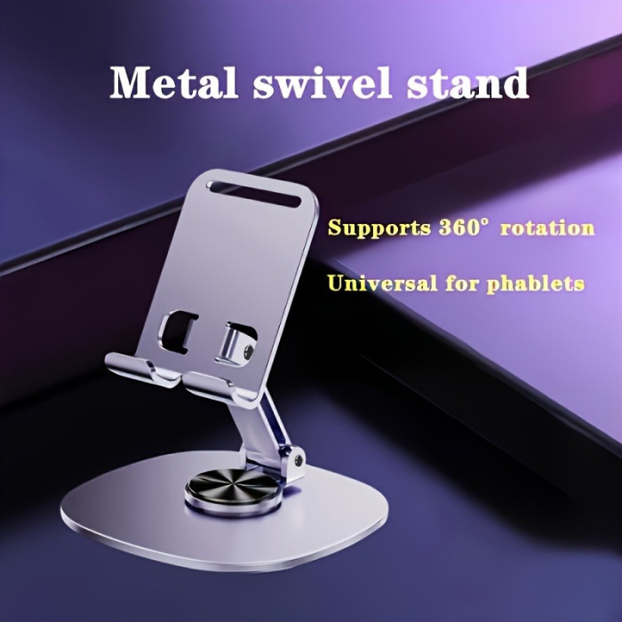 Metal Phone Stand - Waterproof, 360° Rotating Desktop Holder with 2-Section Adjustable Folding Design, Suitable for Office and Bedside Use. Suitable for All Seasons, Phone Stand, Desktop Phone Holder, Desktop Stand, Aluminum Laptop Base, Mobile Stand Holder, Tablet Holder, Tablet Stand, Handy Stand, Desk Accessory