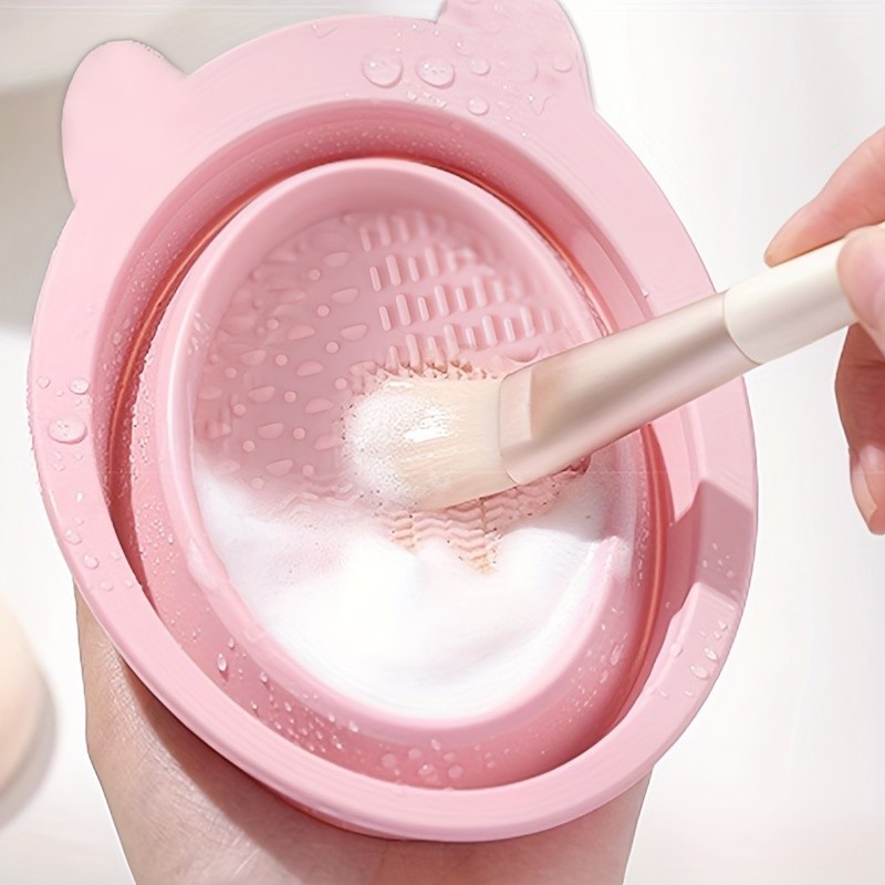 Makeup Brush Cleaning Tool, Powder Puff & Beauty Sponge Set with Silicone Folding Washing Tools - Suitable for 3 Holidays